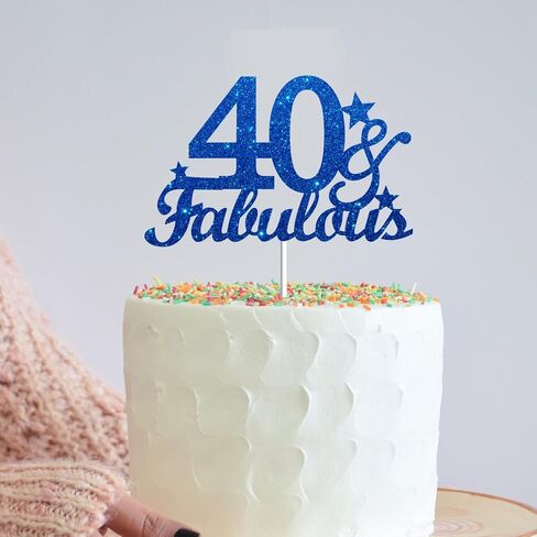 40 & Fabulous Cake Toppers Blue Glitter ، Happy 40th Cake Cake Topper Heaits to 40 year Bay Decoration ، Forty and Fabulous Cake Decorations for 40 عيد ميلاد حفلة in Kuwait