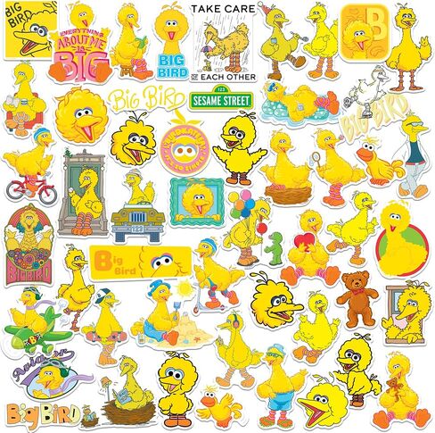 Sesame Street Big Bird 50ct Vinyl Large Deluxe Stickers Variety Pack - Laptop, Water Bottle, Scrapbooking, Tablet, Skateboard, Indoor/Outdoor - Set of 50 in Saudi Arabia