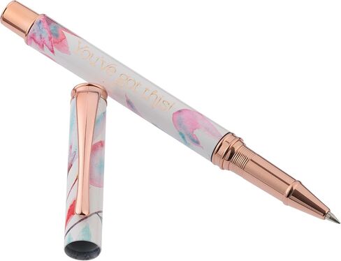 Heartfelt Women's Gel Writing Pen, Rose Gold Metal w/Floral Pink Petals Pastel Watercolor Flower Art Design You've Got This Inspirational Quote, Smooth Black Ink .5mm Fine Point in Kuwait