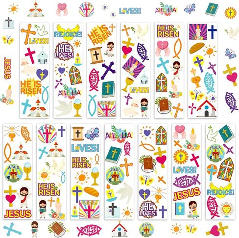 Jetec 1600 PCS عيد الفصح الديني الذي يعيش ملصقات مسيحية للأطفال متنوعة ملصقات يسوع عبر الشارات الفراشة للكتاب المقدس لصالح كنيسة عيد الفصح في فصل الفصول الدراسية (ريفي) in Kuwait
