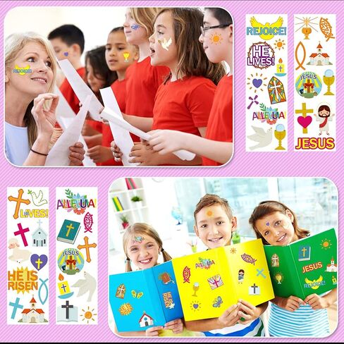 Jetec 1600 PCS عيد الفصح الديني الذي يعيش ملصقات مسيحية للأطفال متنوعة ملصقات يسوع عبر الشارات الفراشة للكتاب المقدس لصالح كنيسة عيد الفصح في فصل الفصول الدراسية (ريفي) in Kuwait