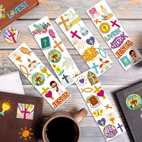 Jetec 1600 PCS عيد الفصح الديني الذي يعيش ملصقات مسيحية للأطفال متنوعة ملصقات يسوع عبر الشارات الفراشة للكتاب المقدس لصالح كنيسة عيد الفصح في فصل الفصول الدراسية (ريفي) in Kuwait
