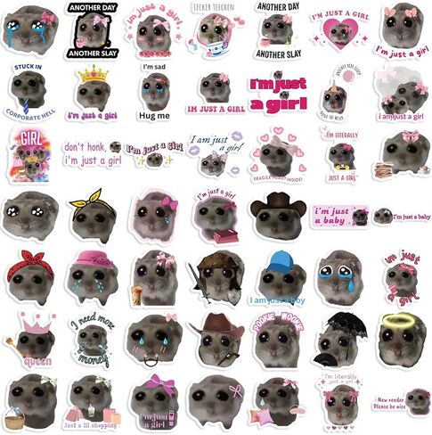 56Pcs I'm Just a Girl Sticker Funny Hamster Meme Sad Cute Stickers for Kids,Aesthetic Waterproof Vinyl Sticker for Laptop Water Bottle Scrapbook Cute Animal Decal Gifts for Girl Teen (Sad Meme) in Saudi Arabia