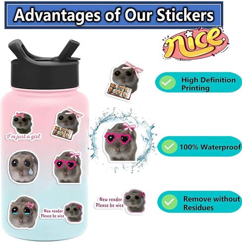 56Pcs I'm Just a Girl Sticker Funny Hamster Meme Sad Cute Stickers for Kids,Aesthetic Waterproof Vinyl Sticker for Laptop Water Bottle Scrapbook Cute Animal Decal Gifts for Girl Teen (Sad Meme) in Saudi Arabia
