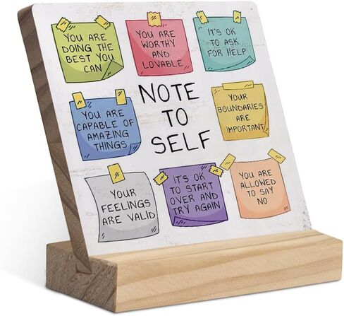 Note to Self Mental Health Wood Plaque with Wooden Stand,Positive Psychology Affirmations Feelings Wooden Plaque Sign Desk Decor for Home Classroom School Therapy Office Table Shelf Decoration in Kuwait