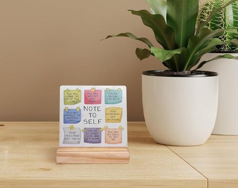 Note to Self Mental Health Wood Plaque with Wooden Stand,Positive Psychology Affirmations Feelings Wooden Plaque Sign Desk Decor for Home Classroom School Therapy Office Table Shelf Decoration in Kuwait