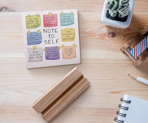 Note to Self Mental Health Wood Plaque with Wooden Stand,Positive Psychology Affirmations Feelings Wooden Plaque Sign Desk Decor for Home Classroom School Therapy Office Table Shelf Decoration in Kuwait
