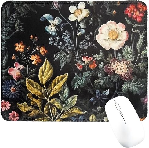 Dark Cottagecore Flowers Square Mouse Pad with Non-Slip Rubber Base, Washable Mousepad Lycra Cloth Stitched Edge 9.5 x 7.9 Inch, Desk Accessories in Saudi Arabia