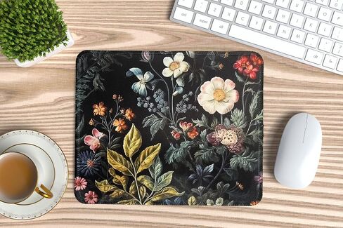Dark Cottagecore Flowers Square Mouse Pad with Non-Slip Rubber Base, Washable Mousepad Lycra Cloth Stitched Edge 9.5 x 7.9 Inch, Desk Accessories in Saudi Arabia