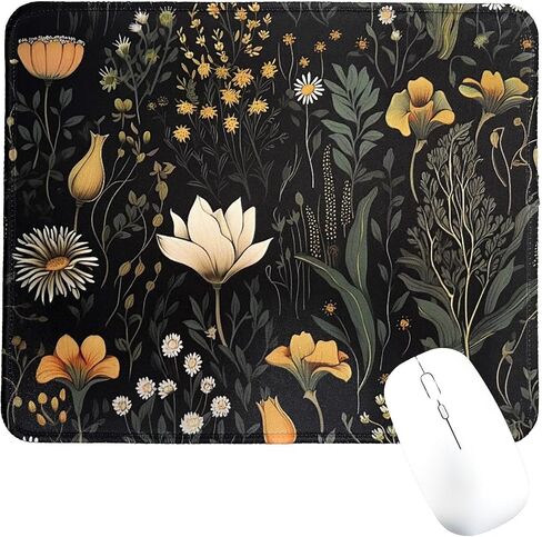 Dark Cottagecore Flowers Square Mouse Pad with Non-Slip Rubber Base, Washable Mousepad Lycra Cloth Stitched Edge 9.5 x 7.9 Inch, Desk Accessories in Saudi Arabia