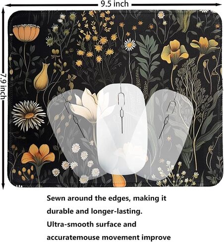 Dark Cottagecore Flowers Square Mouse Pad with Non-Slip Rubber Base, Washable Mousepad Lycra Cloth Stitched Edge 9.5 x 7.9 Inch, Desk Accessories in Saudi Arabia