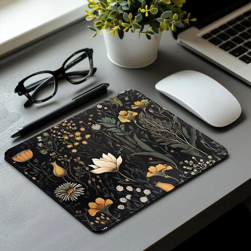 Dark Cottagecore Flowers Square Mouse Pad with Non-Slip Rubber Base, Washable Mousepad Lycra Cloth Stitched Edge 9.5 x 7.9 Inch, Desk Accessories in Saudi Arabia