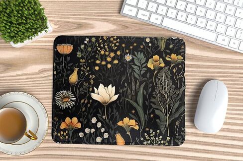 Dark Cottagecore Flowers Square Mouse Pad with Non-Slip Rubber Base, Washable Mousepad Lycra Cloth Stitched Edge 9.5 x 7.9 Inch, Desk Accessories in Saudi Arabia