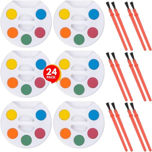 Mini Watercolor Paint Set, Pack of 24, Bulk Paint Palette, 5 Color Mini Paint Set Kit with Brushes, Art Party Favors for Kids 3-5 Boys & Girls, Educational Paint Party Favors for Party in Kuwait