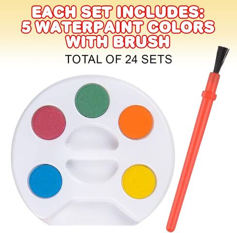 Mini Watercolor Paint Set, Pack of 24, Bulk Paint Palette, 5 Color Mini Paint Set Kit with Brushes, Art Party Favors for Kids 3-5 Boys & Girls, Educational Paint Party Favors for Party in Kuwait