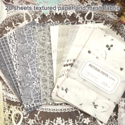 20 Sheets Textured Scrapbook Paper - Mixed Special Mesh Fabric Craft Paper for Scrapbooking Decorations Planner Bullet Junk Journaling Supplies Collage Background 4.9x7 Inch - Black in Saudi Arabia