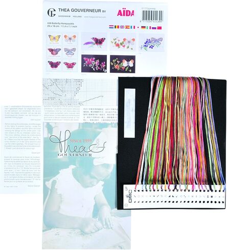 Thea Gouverneur - Cross Cross Stitch Kit - Butterfly -Honeysuckle - Aida Black - 18 Count - مجموعة تطريز للبالغين - مؤشرات ترابط التطريز DMC وغيرها من مستلزمات الغرز المتقاطعة - 439.05 in Kuwait