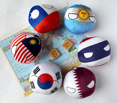 6PC Countryballs Plushies - Soft & Educational National Character Toys. Your Collection of Countryball and Polandball Plushies. (7ZA-NZ-CZ-NK-ES-PK) in Kuwait