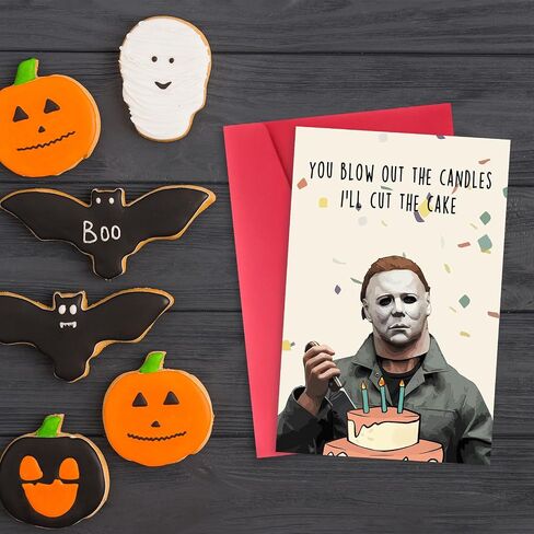 Creepy Michael Myers Birthday Card, Funny Horror Movies Killer Bday Greeting Card, Happy Halloween Birthday Gifts Cards, Mike Myers Birthday Decorations, You Blow Out The Candle in Kuwait