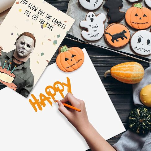 Creepy Michael Myers Birthday Card, Funny Horror Movies Killer Bday Greeting Card, Happy Halloween Birthday Gifts Cards, Mike Myers Birthday Decorations, You Blow Out The Candle in Kuwait