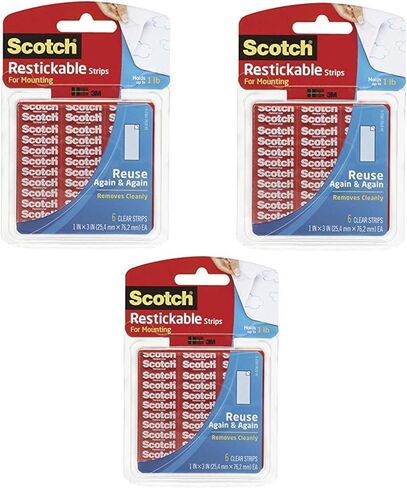 Scotch Restickable Strips, 1-inch X 3-inch, Clear, 6-Strips (R101), 3 Pack in Saudi Arabia