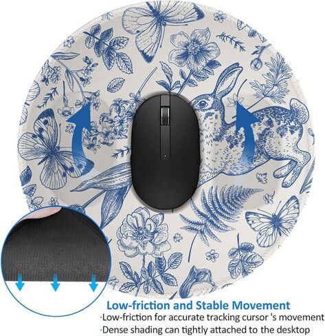 Blue Floral Round Mouse Pad Small Gaming Mousepad Desk Mat Stitched Edges 8 X 8 Inch for Home Office in Saudi Arabia