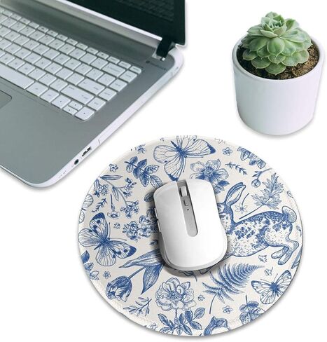 Blue Floral Round Mouse Pad Small Gaming Mousepad Desk Mat Stitched Edges 8 X 8 Inch for Home Office in Saudi Arabia