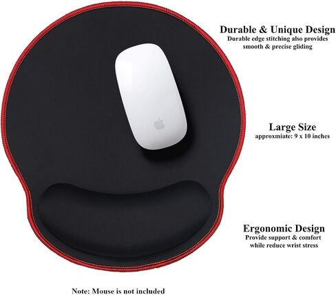 Meffort Inc Mouse Pad with Wrist Rest Support & Stitched Edges, Durable Ergonomic Gaming Mousepad - Black with Red Edges in Saudi Arabia