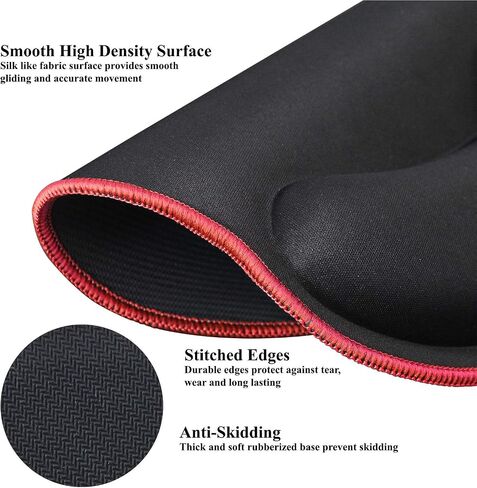 Meffort Inc Mouse Pad with Wrist Rest Support & Stitched Edges, Durable Ergonomic Gaming Mousepad - Black with Red Edges in Saudi Arabia