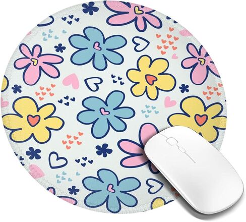 Blue Floral Round Mouse Pad Small Gaming Mousepad Desk Mat Stitched Edges 8 X 8 Inch for Home Office in Saudi Arabia