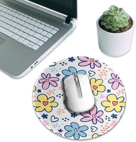 Blue Floral Round Mouse Pad Small Gaming Mousepad Desk Mat Stitched Edges 8 X 8 Inch for Home Office in Saudi Arabia