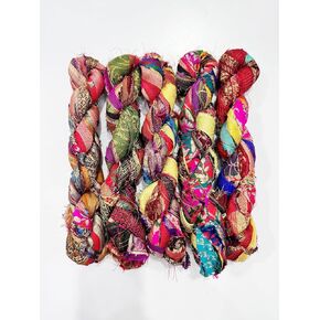 Maker's Craft Recycled Vintage Metallic Zari Sari Silk Ribbon Yarn 30 Yards, 100 Grams for DIY Knitting Crocheting Gift Wrapping, Christmas Decoration, Macrame Makers, Jewelry Making, Rugs Hooking
