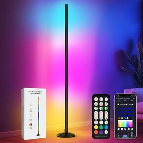 RGB Floor Lamp, 2400 Lumen Smart RGB LED Corner Lamp with APP and Remote Control, 16 Million DIY Colors, Music Sync, Modern Design for Living Room & Bedroom Black