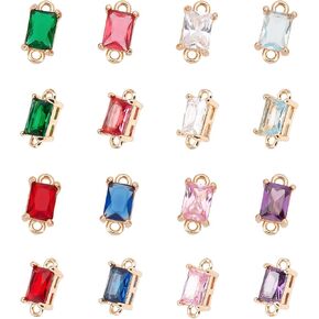 arricraft 16 Pcs 8 Colors Glass Links Connectors, Rectangle Crystal Glass Connectors Rhinestone Faceted Pendants with Brass Findings for Jewellery Crafting