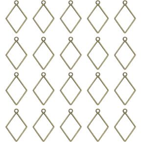 uxcell 60Pcs Alloy Open Bezel Pendants, Diamond Shape Hollow Frame Pendant Geometric Open Back Frame Pendant for Resin Jewelry Making Earrings Necklace Bracelet DIY, Silver Tone