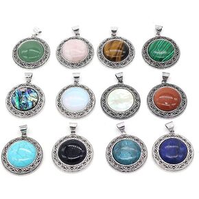 LHJ 5 Pcs Vintage Crystal Pendants Shell Gemstone Hollow Carved Style Charms for Jewelry Making Necklace Gift
