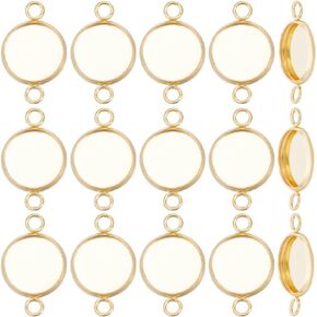 Beebeecraft 1 Box 30Pcs Bezel Connector Charms 18K Gold Plated Stainless Steel 16mm Bezel Pendant Trays for DIY Jewelry Making