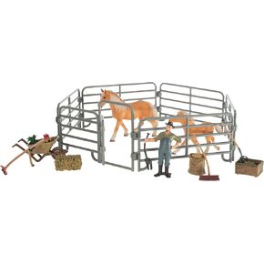 Farmer and Horses with Fence Children's Toy Figurine 9 Piece Playset