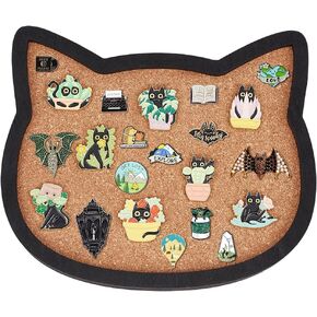 BENECREAT Cat Pin Board Cork Board, 7.8x6.7inch Bulletin Display Board Wall Mounted Cork Board with Black Frame for Brooch Pin Storage Display, Office Home and School Decor