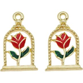 50pcs Gold Rose Flower Charms with Pearl for Jewelry Making Necklace Bracelet Earrings DIY Finding Women Girl Accessories