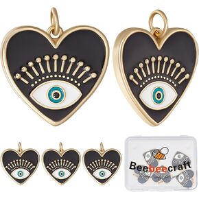 Beebeecraft 1 Box 6Pcs Heart with Eye Charms 18K Gold Plated Enamel Evil Eye Pendant Charms with Jump Rings for Jewellery Making Charm Earrings Necklace DIY Supplies