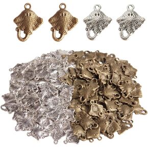 Wixine 100pcs Stingray Charms Stingray Pendants Antiqued Silver Tone Double -Side 15 × 17 مم صنع ملحقات DIY المصنوعة يدويًا