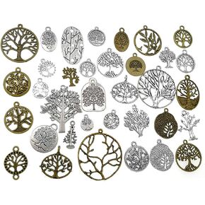 Assorted Sephirothic Kabbalah Tree Of Life Lucky Charm Pendant Connector for DIY Jewelry Making Accessaries(35pcs,Antique Silver&bronze Tones)