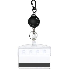 2 Pcs Horizontal Half Badge Holders with Retractable Badge Reels for ID Credit Card Office School Supplies (2)