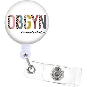 OBGYN Nurse Badge Reels Holder Retractable with ID Clip for OB Nurse Name Tag Card Leopard NICU L&D Nursing Doctor Teacher Student Labor and Delivery Medical Work Office Alligator Clip ZJK647