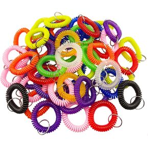 50 pcs Stretchable Spiral Bracelet Wrist Coil Key Chains, Wrist band Key Ring Chain for Outdoor Sport, Multicolor