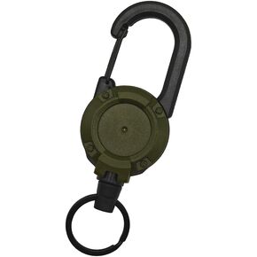 Heavy Duty Retractable Keychain, Carabiner Badge Holder, Tactical ID Badge Holder Reel Carabiner Clip with Magnetic Closure, Upgraded 60cm Stainless Steel for Men and Women, Green