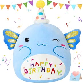 Light up Musical Happy Birthday Axolotl Plush Pillow,LED Stuffed Animals,Blue Axolotl Glowing Plush Toy,Light-up Singing Plush Birthday Gift for Toddler Boys Girls,14''