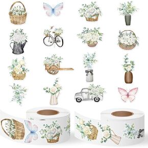 CNhoqc Spring Plant Stickers Rolls - 1000pcs(2 Rolls)16 Design Watercolor Spring Natural Plant Butterfly Decorative GiftWrap Decals Kid Self-Adhesive Stickers Water Bottle Scrapbook Gift Wraping Decor