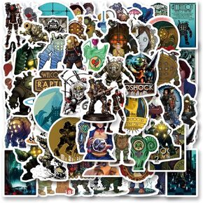 63pcs ملصقات BioShock حزمة ، جماليات الكرتون اللطيفة فينيل شارات مقاومة للماء لزجاجة المياه ، الكمبيوتر المحمول ، الهاتف ، لوح التزلج ، اليومية للأطفال المراهقين للبالغين لصالح توفير الحفلات لصالحهم